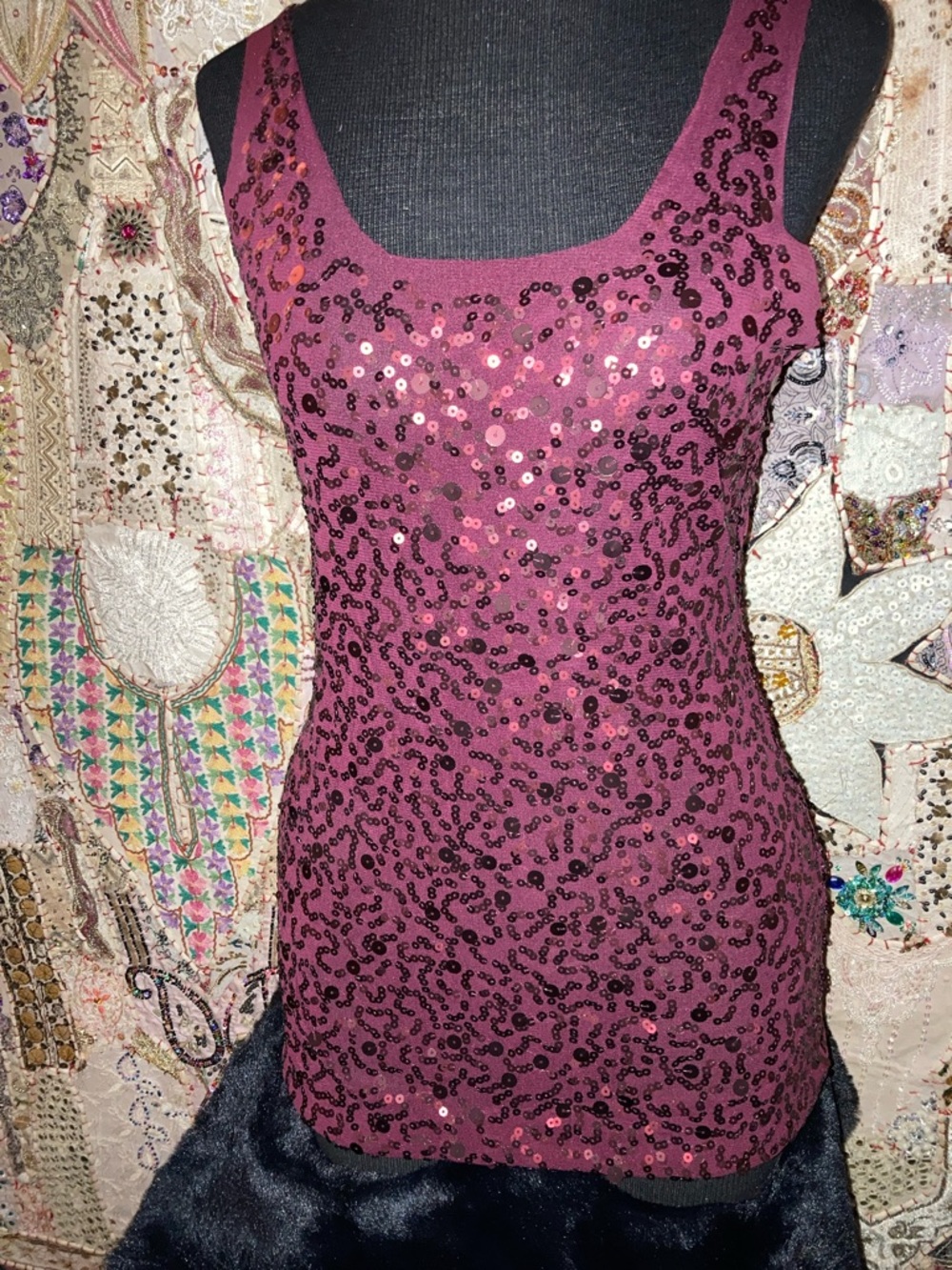 Max Studio Plum Sequin Tank Top